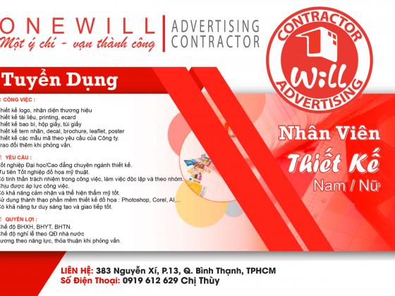 TUYỂN NHÂN VIÊN THIẾT KẾ - CÔNG TY TNHH SM-TM-DV & QC ONE WILL